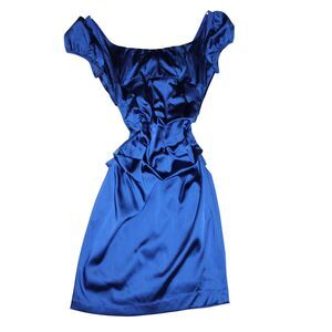 Vintage Suzi Chin for Maggi Boutique Royal Blue Satin Bodycon Dress